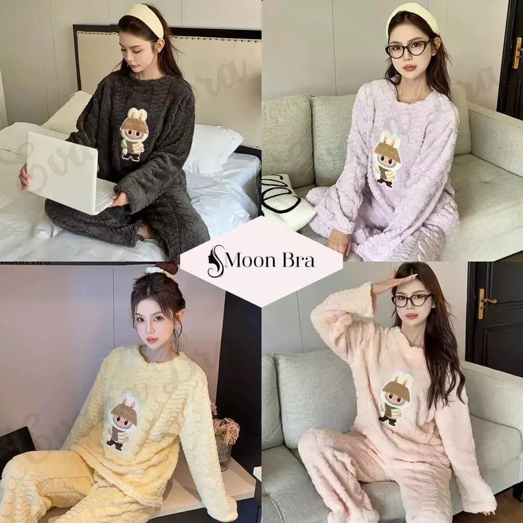 [DEAL MỞ BÁN] Bộ Ngủ Lông Giữ Nhiệt 6 Màu Labubu Oversize Cho Nam Nữ Giữ Ấm Mùa Đông Thoải Mái