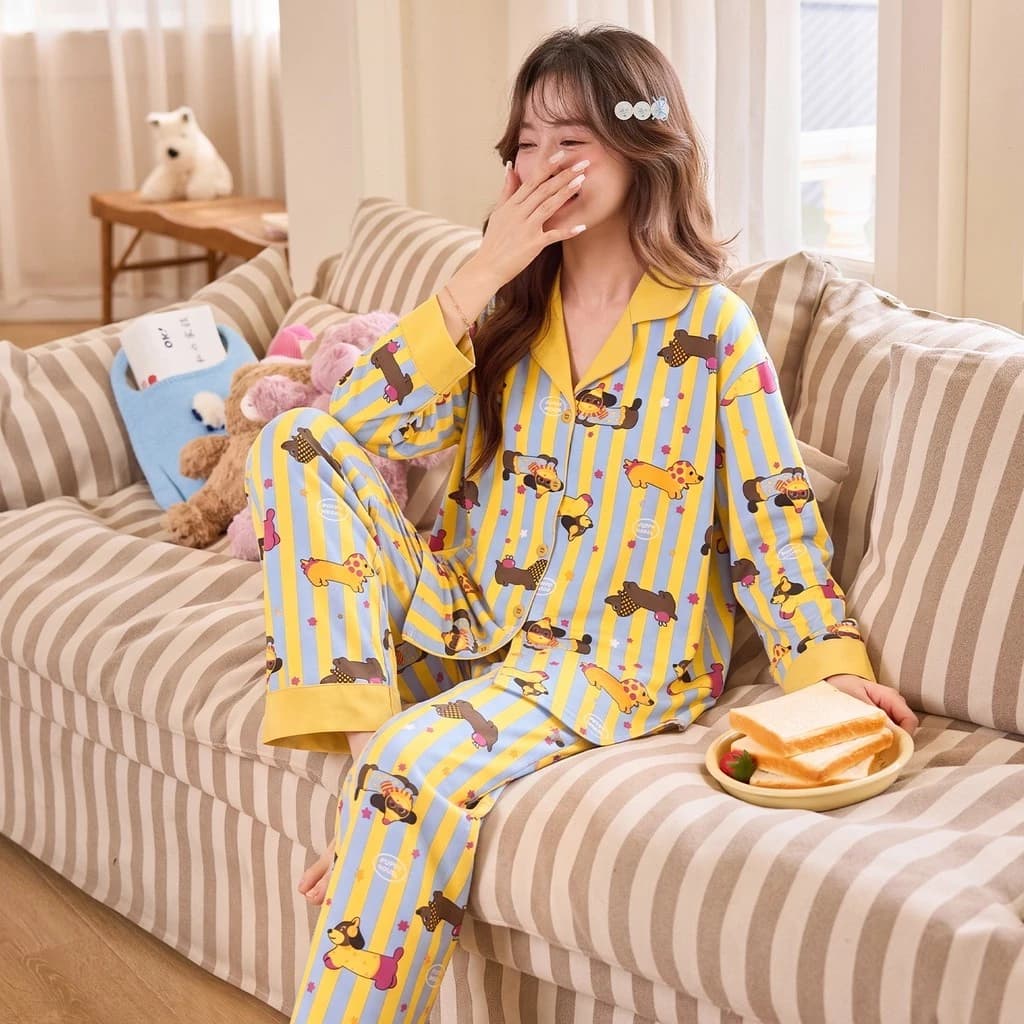 Bộ Đồ Ngủ Nữ 100% Cotton Bộ Đồ Ngủ Mùa Thu Đông Tay Dài Đồ Ngủ Người Phụ Nữ Hoạt Hình Dễ Thương Mặc Ở Nhà