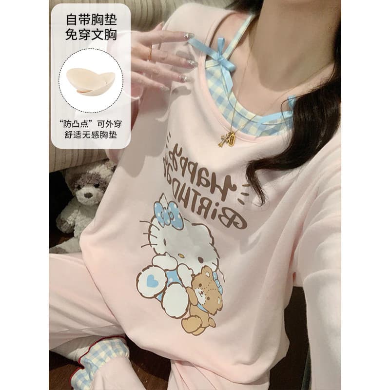 Bộ Đồ Ngủ Có Đệm Bộ Đồ Ngủ Nữ Bộ Thu Đông Tay Dài Đồ Ngủ Người Phụ Nữ Hoạt Hình Dễ Thương Mặc Ở Nhà