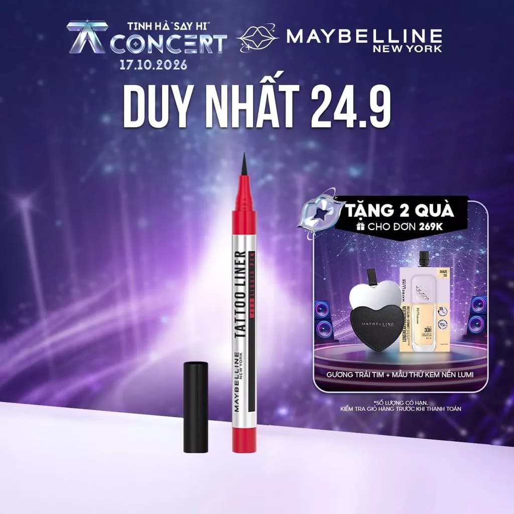 Bút Kẻ Mắt Nước Đen 48H Đậm Màu Bền Màu Không Lem Không Trôi Maybelline New York Tattoo 48h Liquid Pen EyeLiner 1g