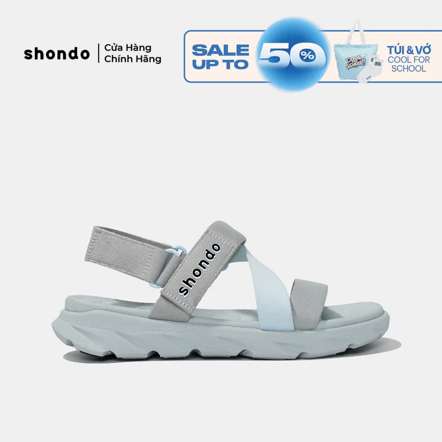 Giày Sandals Nam Nữ Shondo F6 Sport Đế Xám Phối Quai Xanh Da Trời F6S2030