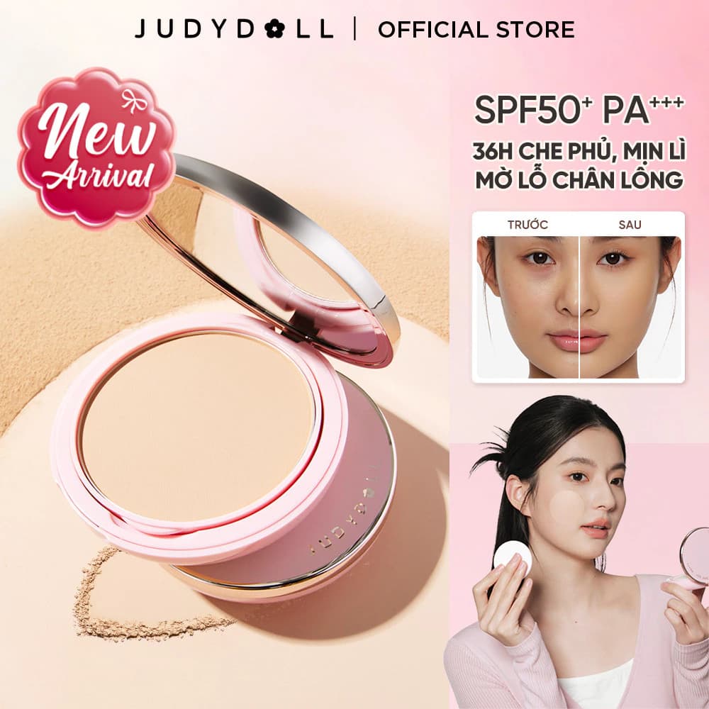 Phấn Nén Chống Nắng JUDYDOLL 2-Way Cake Powder Foundation Phấn phủ Phấn nền Che phủ Mờ lỗ chân Lông Mịn lì Kiềm dầu 8.5g