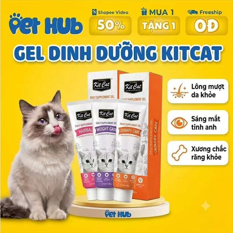 Gel Dinh Dưỡng Kitcat Cho Mèo Hỗ Trợ Tiêu Búi Lông, Tiết Niệu Và Tăng Cân Dạng Tuýp 120gr