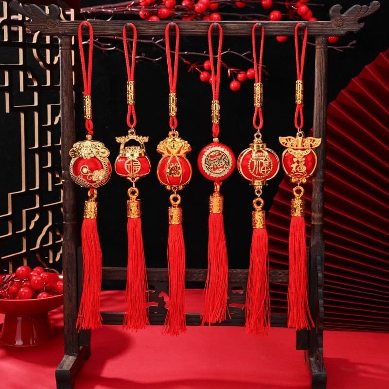 Phụ kiện treo năm mới lồng đèn nhỏ chuỗi mặt dây chuyền chúc phúc