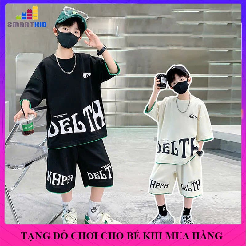 [18-52kg] Bộ đồ mùa hè bé trai, bộ quần áo bé trai mùa hè mẫu DEL size 18-50kg, bộ đồ cộc tay bé trai chất cotton mát