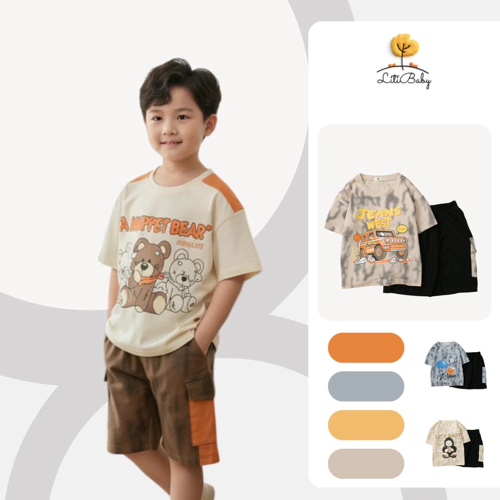 Set đồ bé trai cotton hình vui nhộn LITIBABY cho bé từ 4-8 tuổi H547