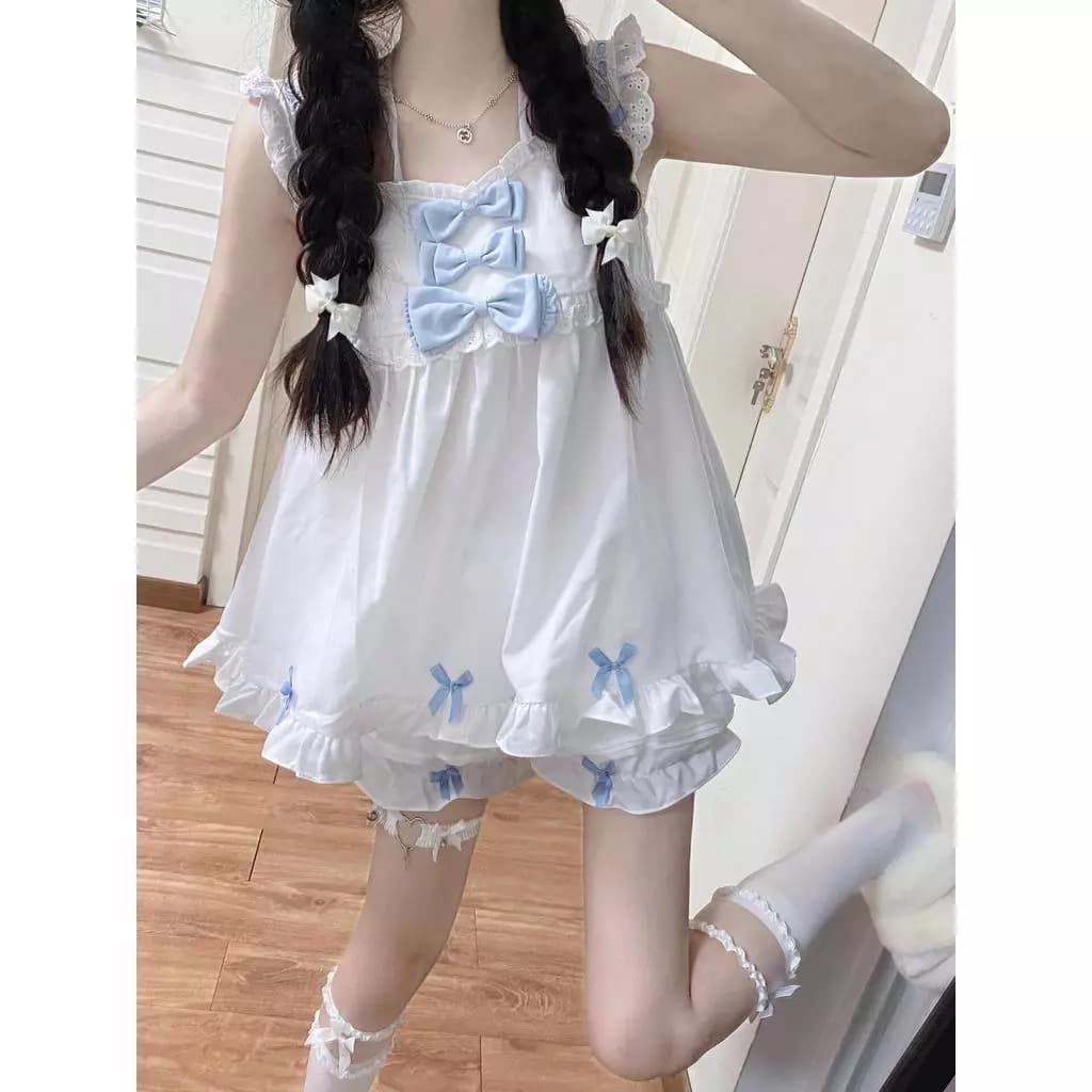 Đồ ngủ nữ phong cách soft girl thuần khiết, quần short ren dễ thương ngọt ngào với tay áo bồng bềnh - Hàng Order