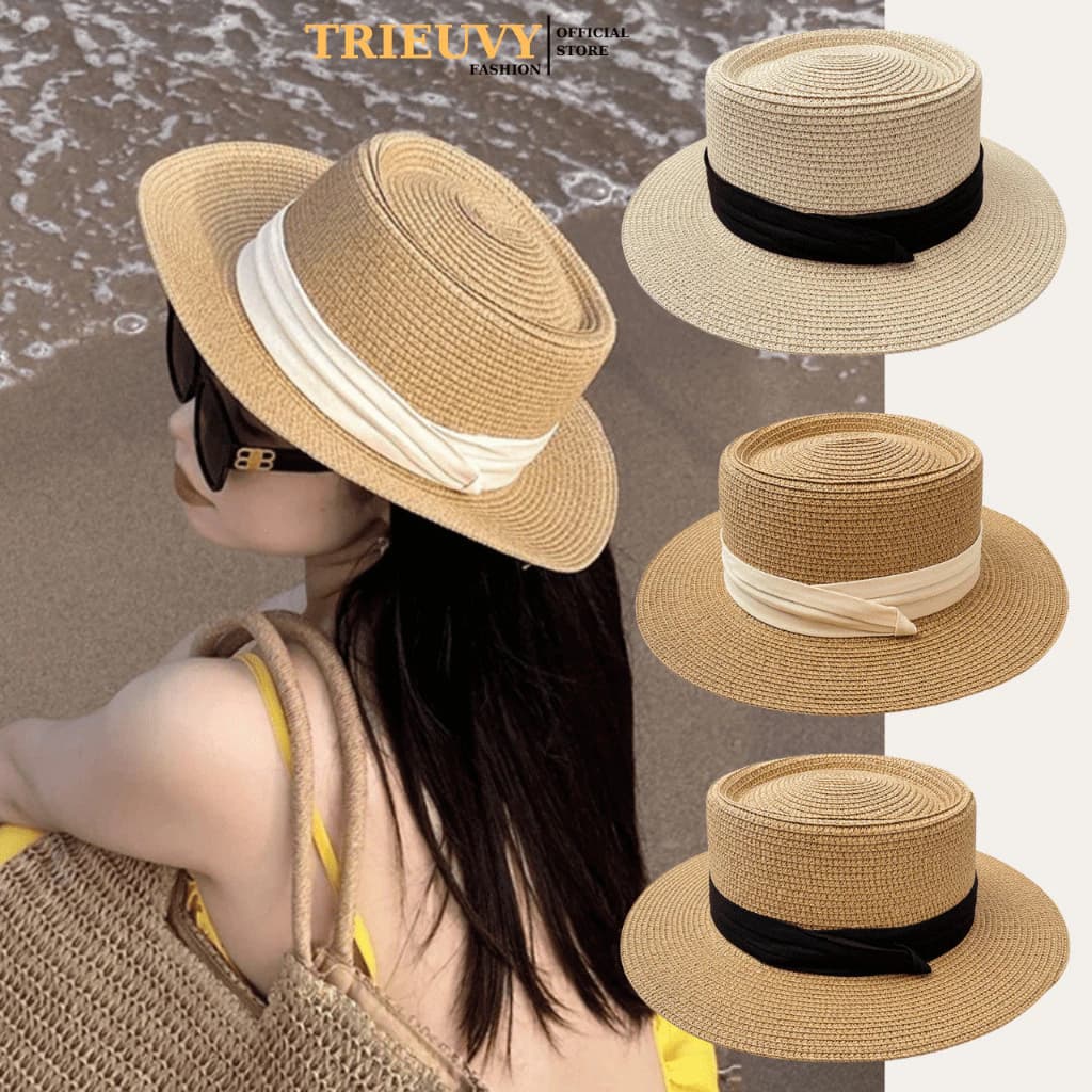 Nón Cói Nữ Đi Biển Gaucho Dây Ruy Băng, Mũ Cối Rộng Vành Chống Nắng Sang Chảnh Vintage NCLG02 - TRIEUVY