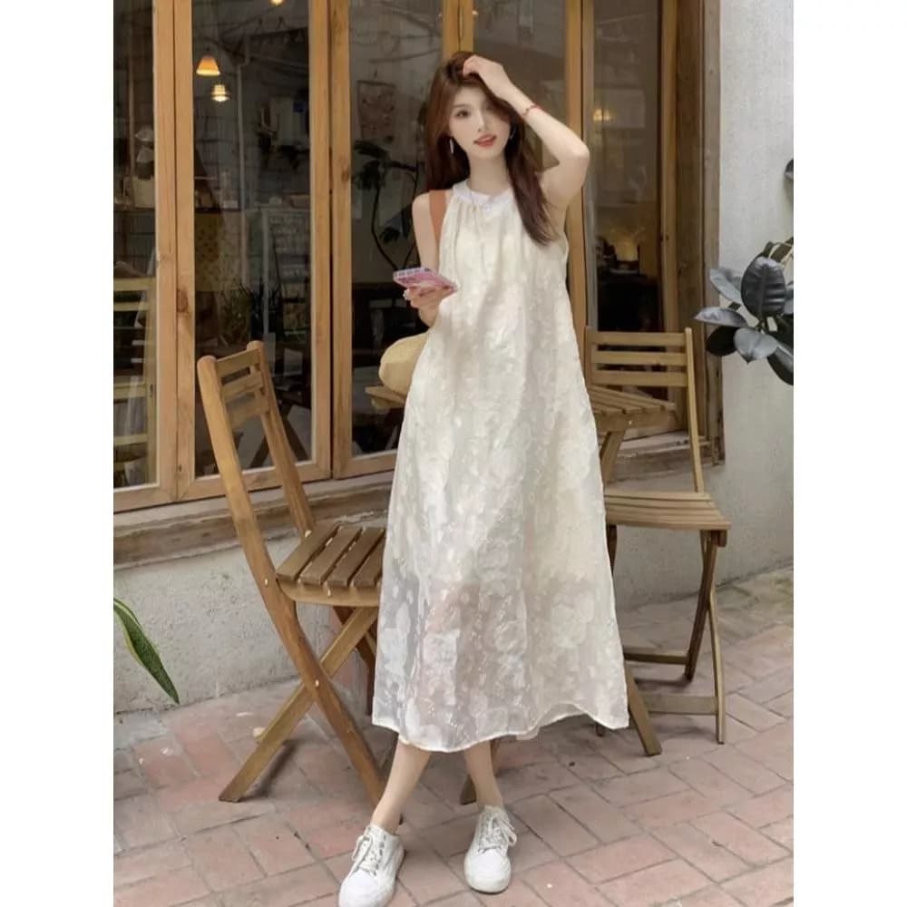 [Pre-Order]-Váy ren móc không tay cỡ lớn dành cho nữ, phong cách đi nghỉ hè, váy hai dây đa năng dành cho các quý cô