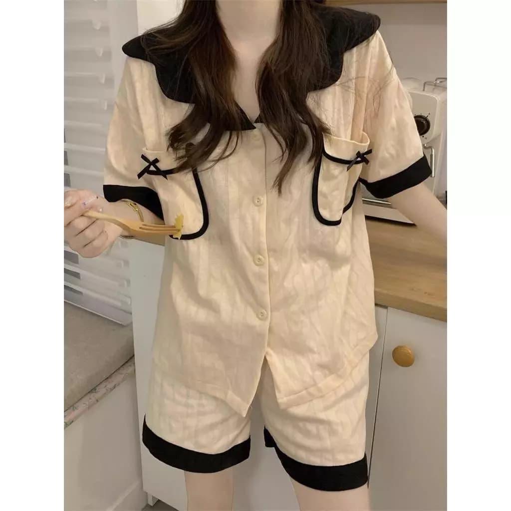 Bộ đồ ngủ nữ cao cấp phong cách Hàn Quốc mới, thời thượng, có nơ, thiết kế đơn giản và ngọt ngào - Hàng Order