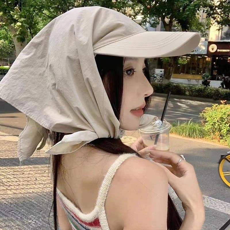 Mũ Chống Nắng Kèm Khăn Trùm Cổ Nữ, Nón Lưỡi Trai Che UV, Mũ Đi Biển Thời Trang Hè Hàn Quốc