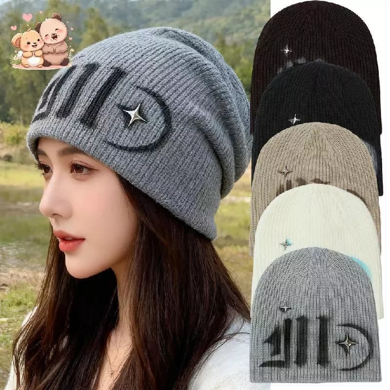Phong Cách Đường Phố Chữ Unisex Thu Đông Mũ Đan