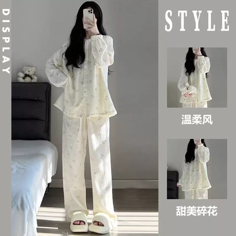 Bộ Đồ Ngủ Nữ Họa Tiết Hoa Tươi Kiểu Hàn Quốc, Bộ Sưu Tập Xuân Mới, Ngọt Ngào Và Thích Hợp Mặc Ra Ngoài - Hàng Order