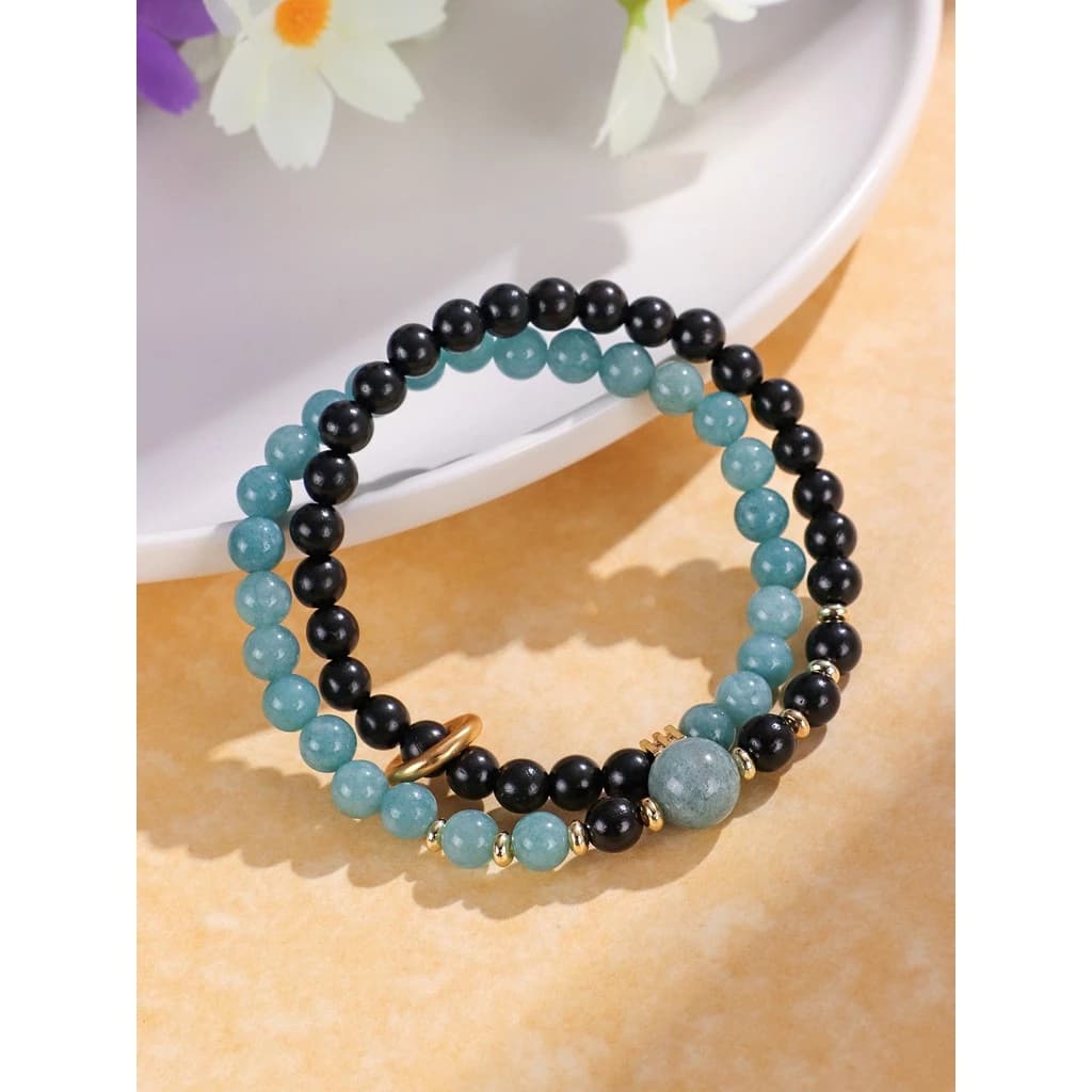 Vòng tay chalcedony gỗ mun màu xanh