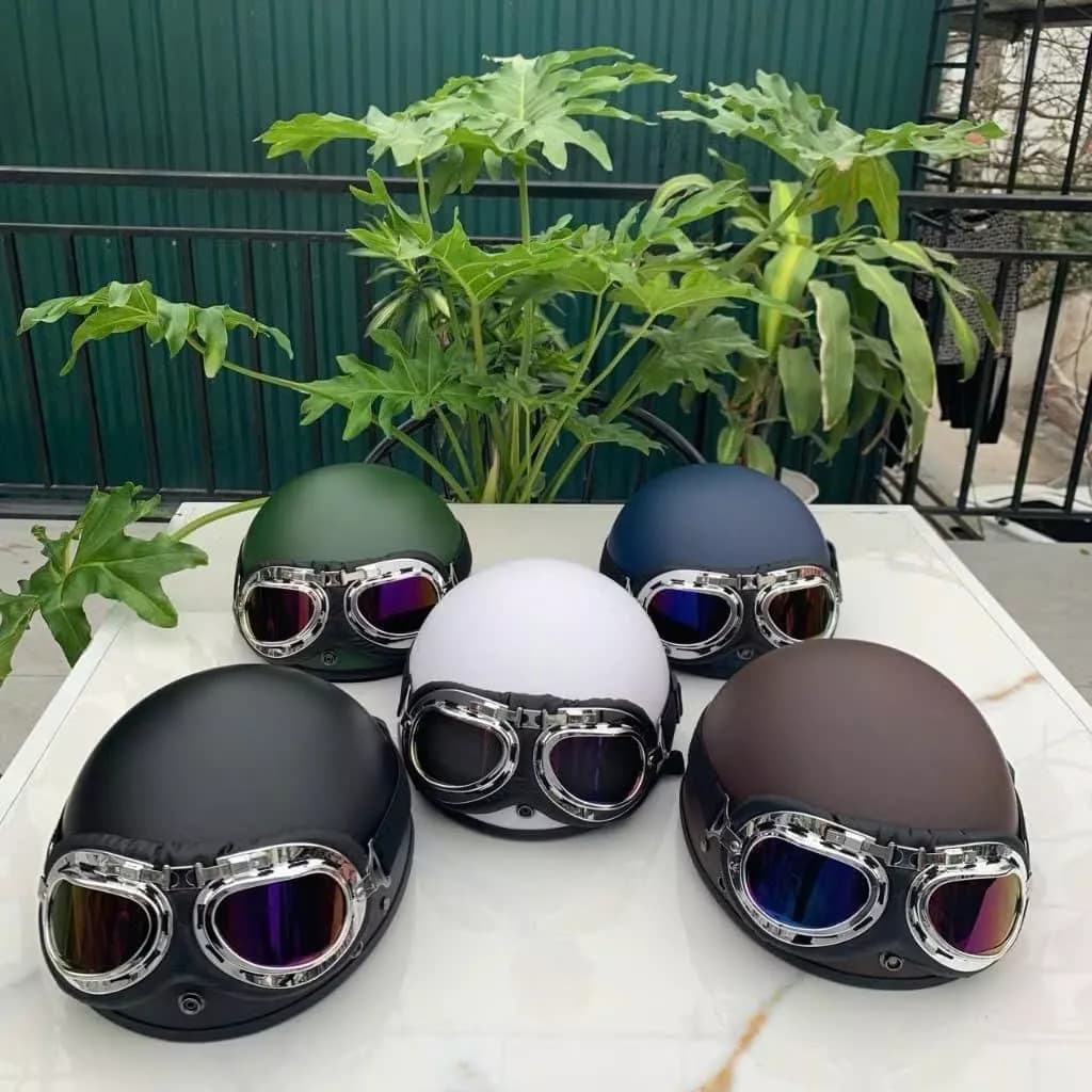 [FreeShip]  Vihako Mũ Bảo Hiểm Nửa Đầu Nhiều Màu Lựa Chọn Kèm Kính Phi Công ABS Đa Dạng Size 53-60cm Bảo Hành 12 Tháng