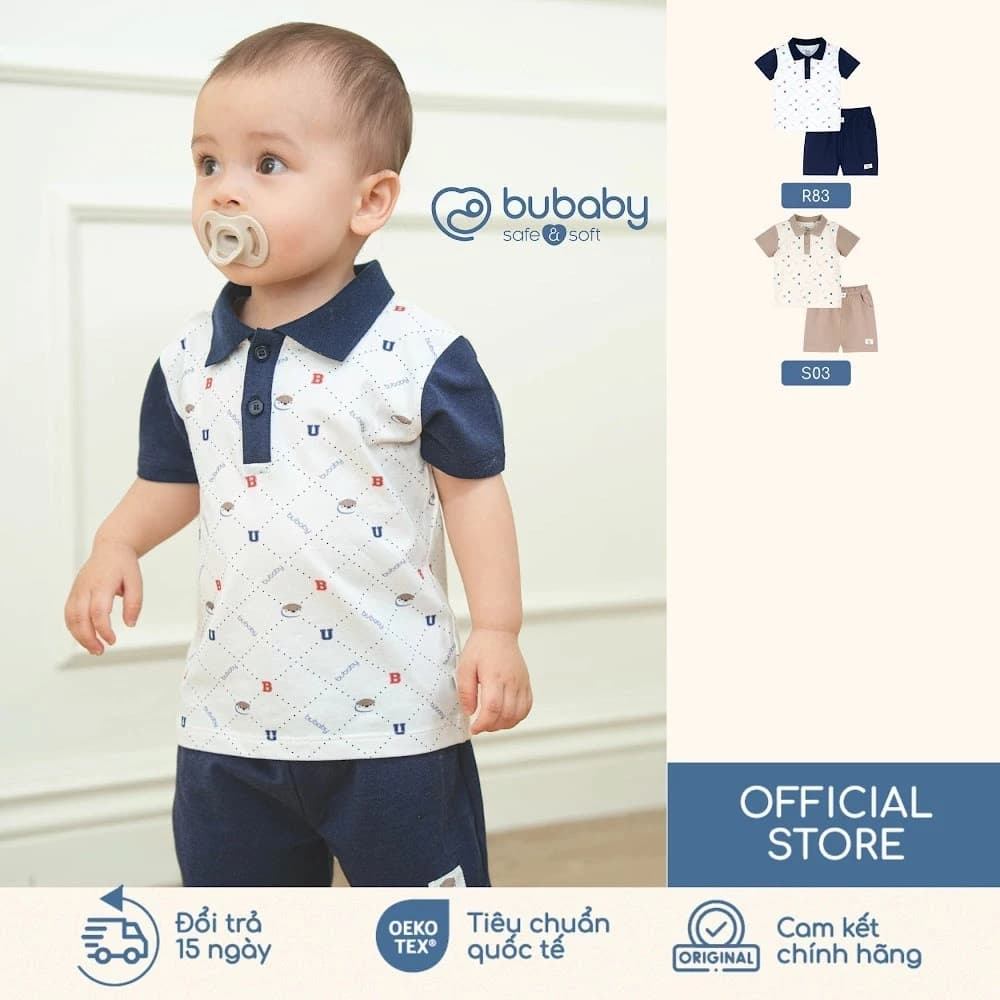 Bộ quần áo cộc tay cổ Polo Bubu BU Baby Ponie cho bé trai bé gái từ 6 đến 25 kg | PPN130300
