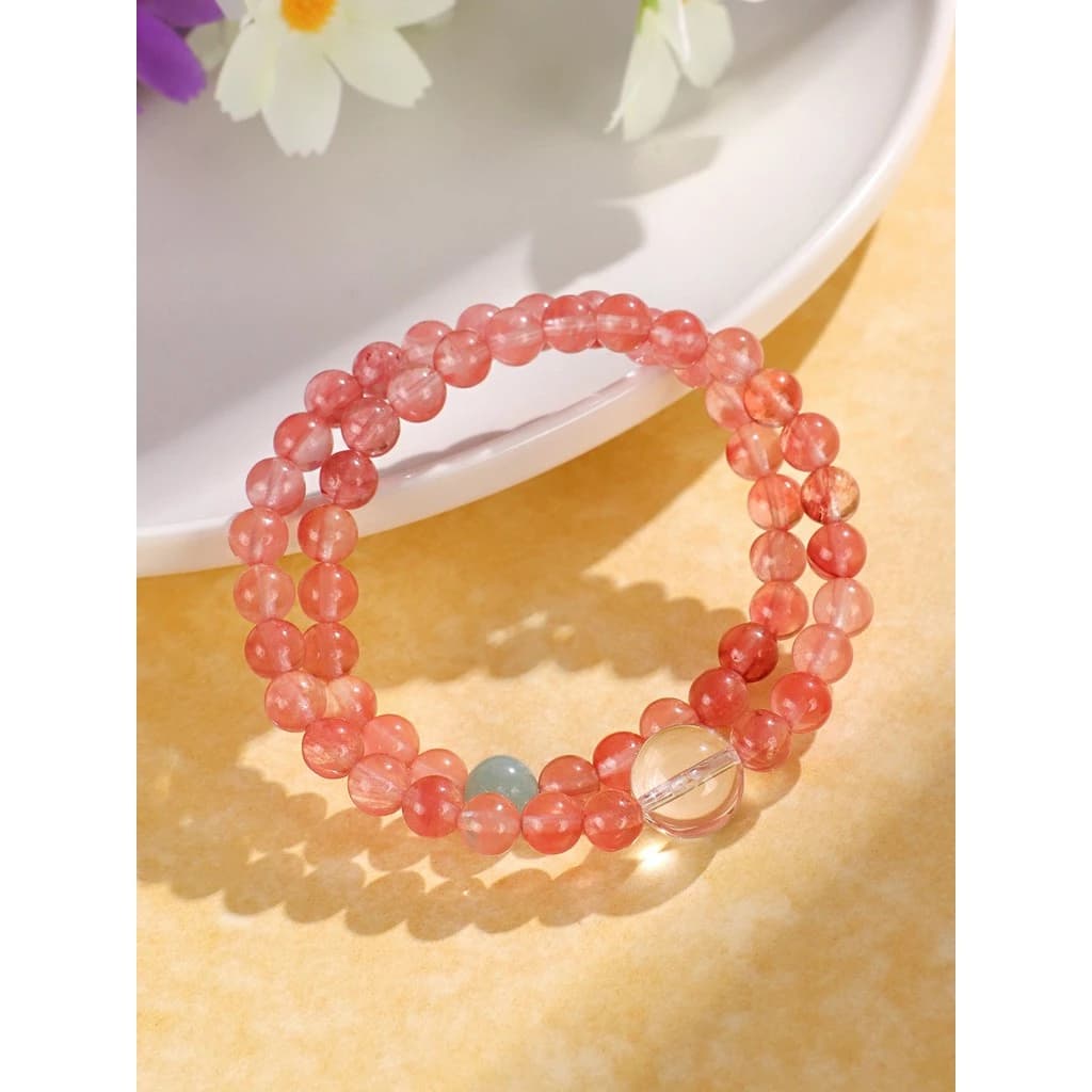 Vòng tay pha lê trắng chalcedony hồng