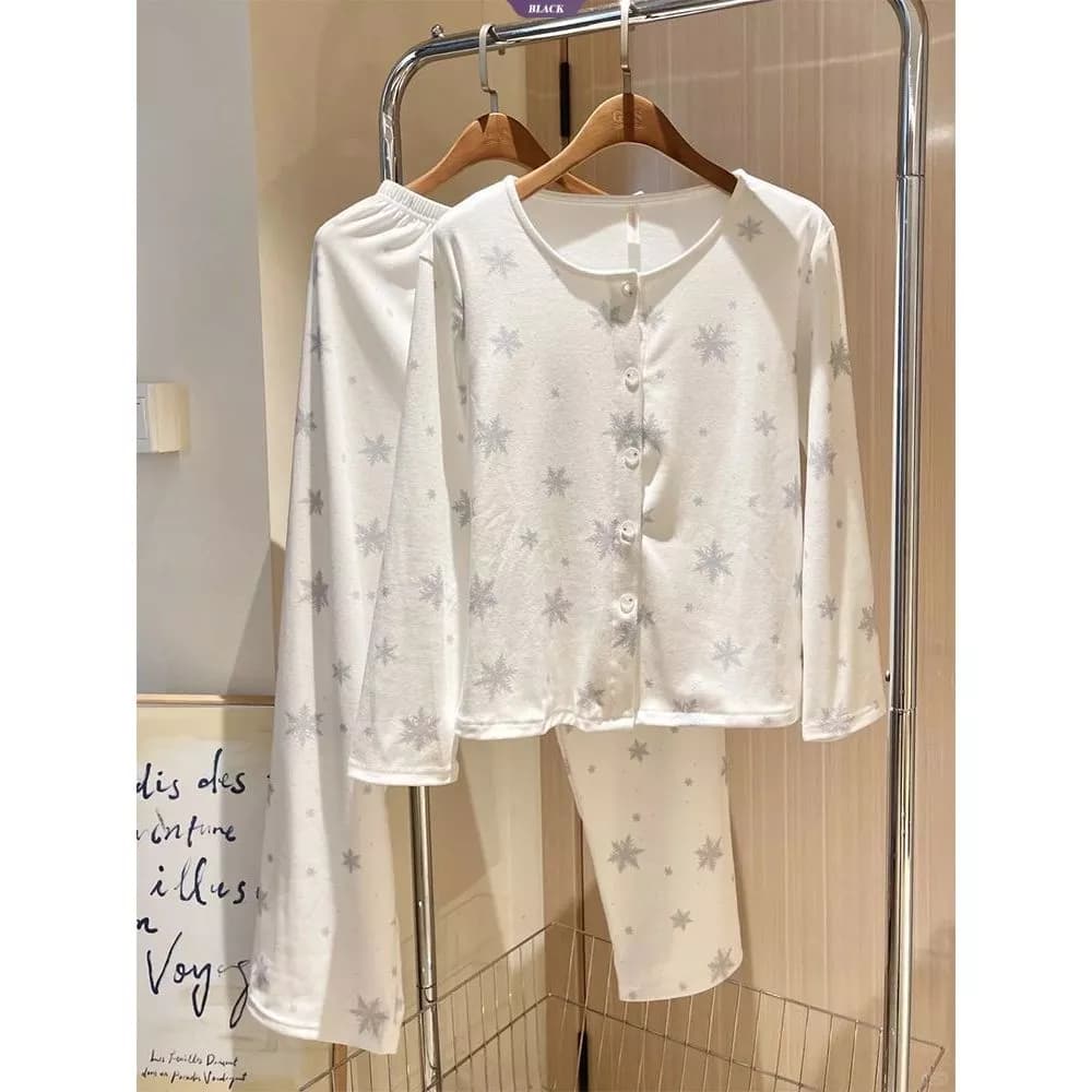 Sweet & Simple Snowflake 2026 Bộ Đồ Ngủ Hoạt Hình Cho Nữ - Đồ Gia Đình Dài Tay Xuân Thu [BL]