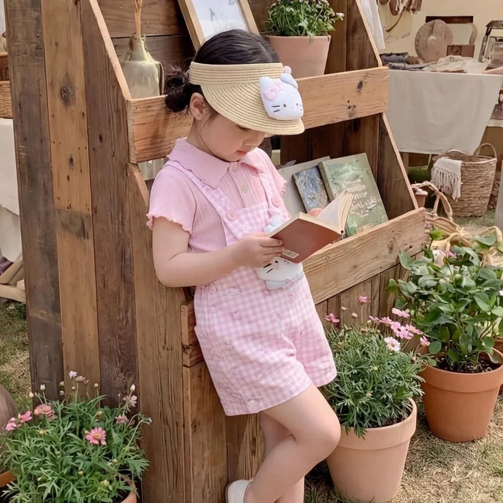 [Phong cách mới mùa hè] Áo thun màu hồng dễ thương cho bé Váy dây đeo hoạt hình Bộ đồ ngọt ngào