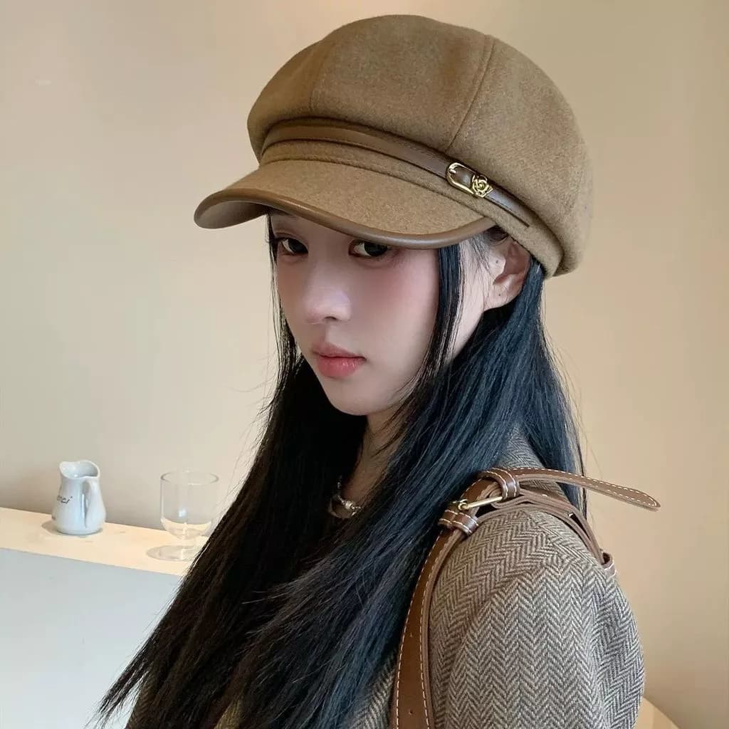 Mũ Nồi Unisex, Nón Beret Có Vành Phối Dây Nịt Quanh Vành Thời Thương Phong Cách Hàn Quốc Thời Trang Xuân Hè