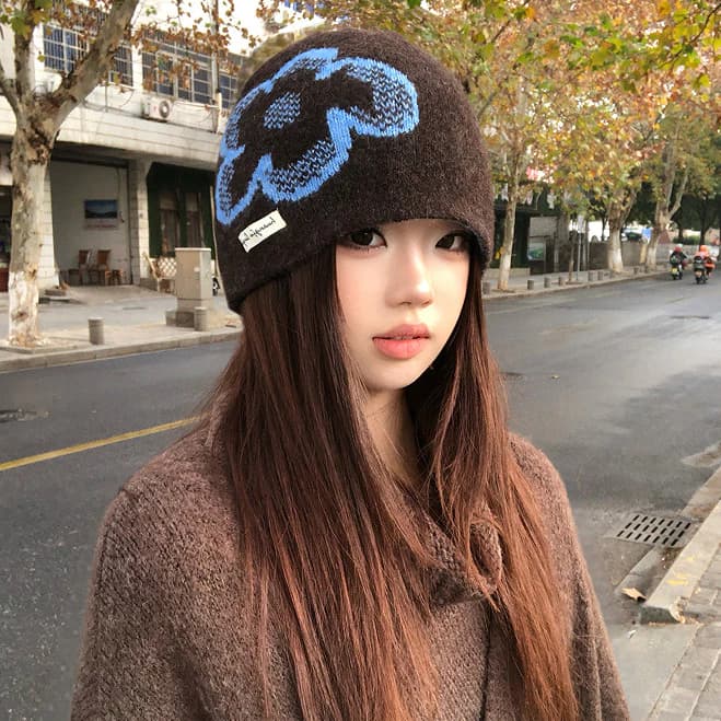 Mũ Jacquard retro Hàn Quốc thu đông 2025, nhỏ nhắn ấm áp