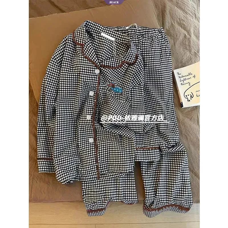 Bộ đồ ngủ in kẻ sọc Dachshund phong cách Hàn Quốc dành cho nữ - Bộ đồ mặc nhà dài tay mùa xuân thu [BL]
