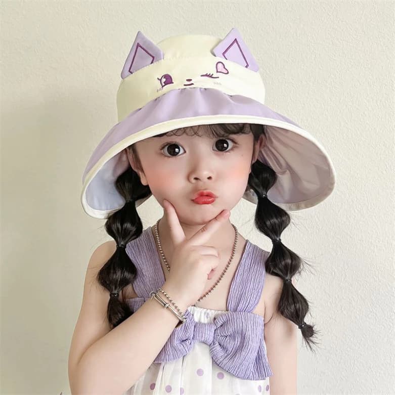 Mũ Vành Rộng Che Nắng Cho Bé 2-10 Tuổi , Nắng Hở Chóp Họa Tiết Hoạt Hình Dễ Thương Cho Bé