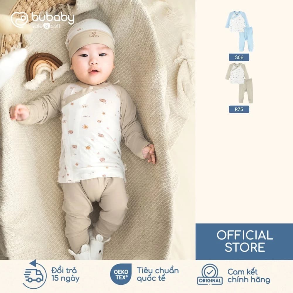 BU Baby Siro Bộ dài tay cài chéo Little Rainbow bé trai bé gái newborn | Quần áo trẻ em cao cấp mềm mịn | IVS110802