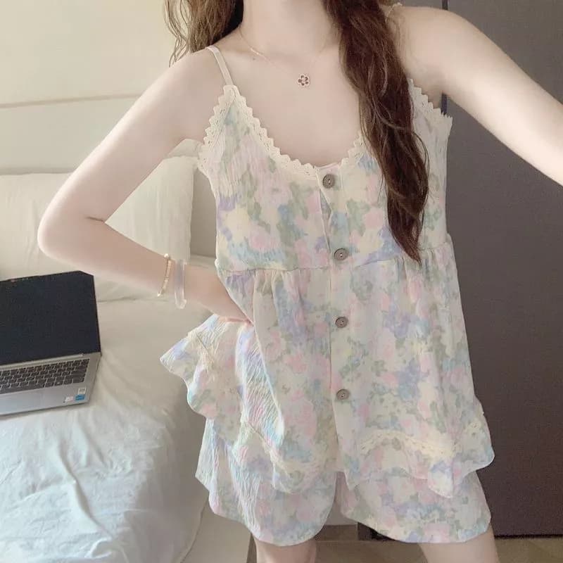 Bộ đồ ngủ nữ mùa hè kiểu mới có đệm ngực, cảm giác cao cấp, có thể mặc ra ngoài, bộ đồ mặc nhà - Hàng Order