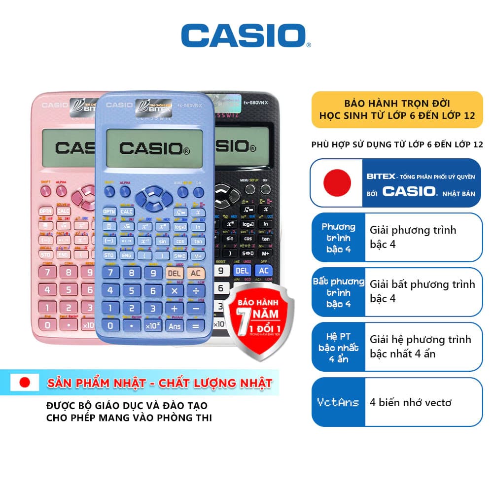 [Bitex] Máy tính Casio Fx-580VNX màu đen/ xanh/ hồng dành cho học sinh, sinh viên - Máy tính Casio FX 580