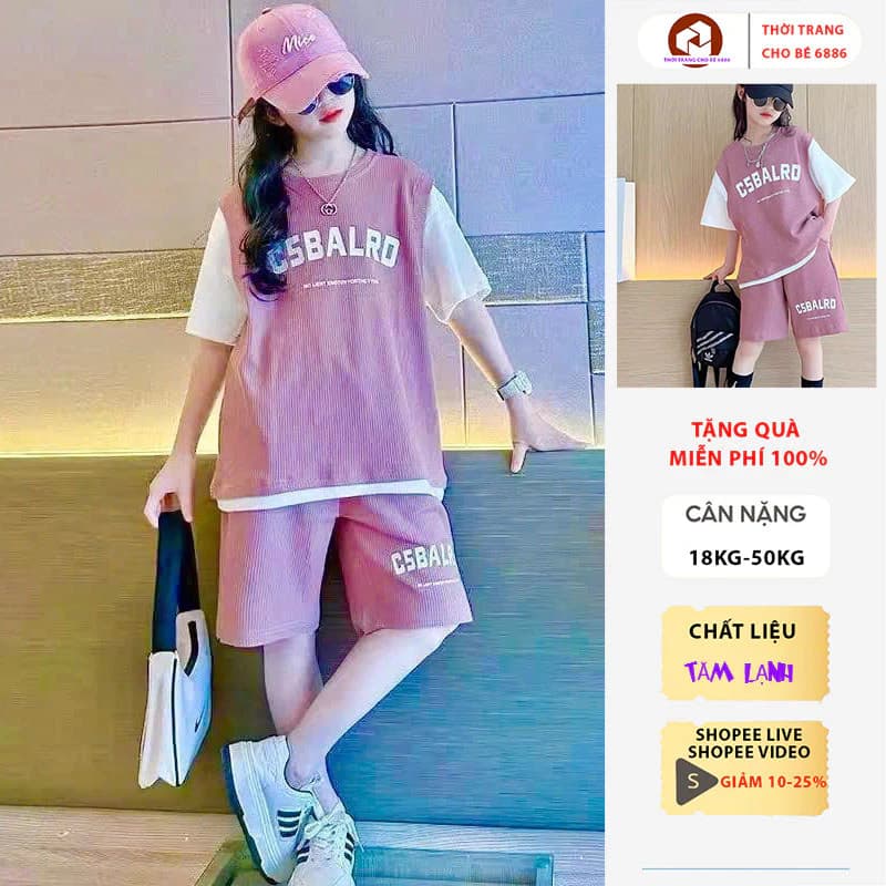 Bộ cộc tay bé gái,quần áo mùa hè cho bé gái, đồ bộ cho bé gái mùa hè mẫu C5B size 18-50kg, chất liệu cotton thoáng mát
