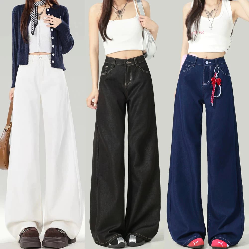 Quần jean Ống Suông rộng Chỉ Nổi  Lưng Cao tôn dáng đủ size, quần bò ống suông lưng cao vibe thu đông_ỐNG 28CM