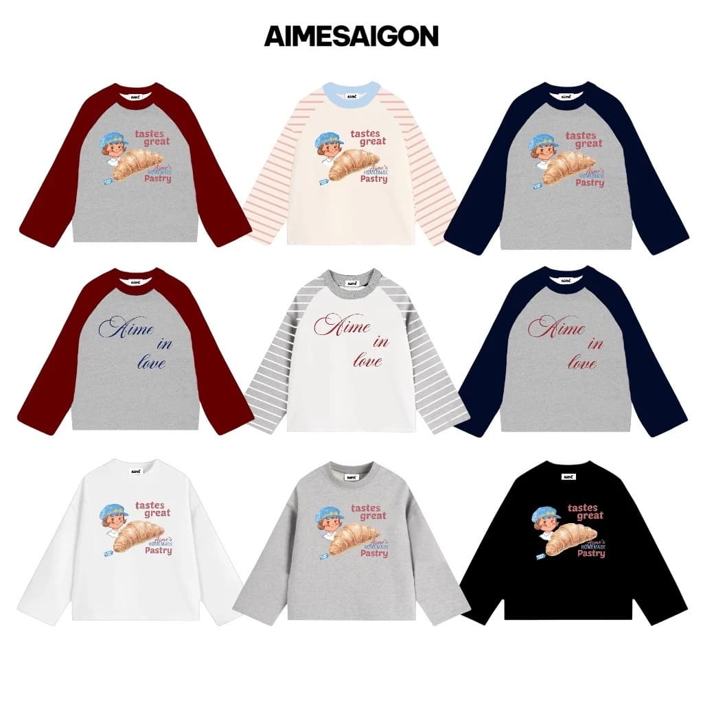 [Ver6] Áo Thun Tay Dài Raglan Cotton Long Sleeve Sọc Boxy AIMÉ Form Rộng Cổ Tròn Unisex Nam Nữ Basic Áo Mùa Hè - ATDRL06