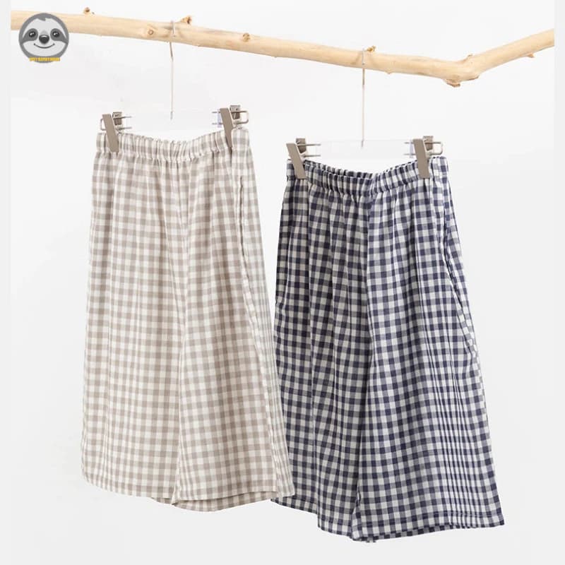 Phong cách Nhật Bản Phong cách Muji / Phong cách cặp đôi có dây buộc màu trơn Quần short nhà chấm bi / Nam Nữ 100% Cotton Quần Pyjama kẻ sọc sợi hai lớp / / Quần short mùa xuân mùa hè thoải mái bên ngoài có thể mặc được Quần short năm điểm rộng rãi