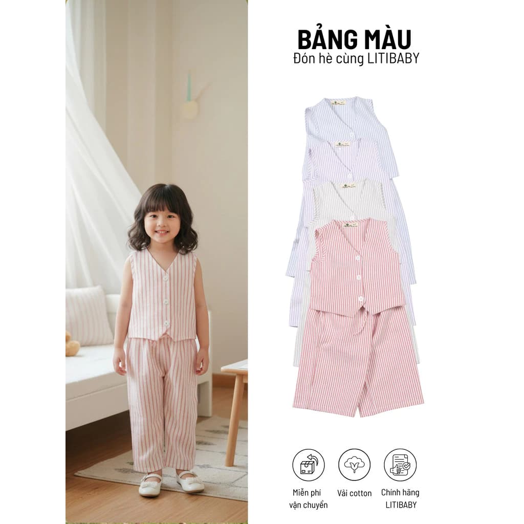 Bộ Bé Gái Áo Gile Kẻ Sọc LITIBABY cho bé từ 2-10 tuổi PH1292
