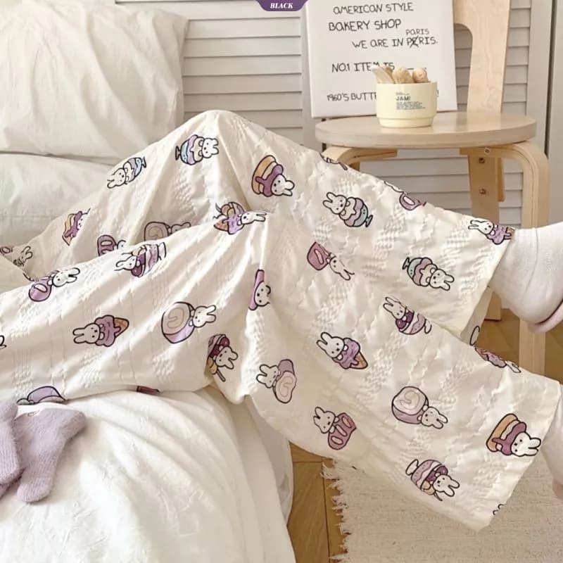 Quần Pyjama Ống Thẳng Miffy Rabbit Dáng Rộng, Đồ Ngủ Mùa Hè Cho Nữ