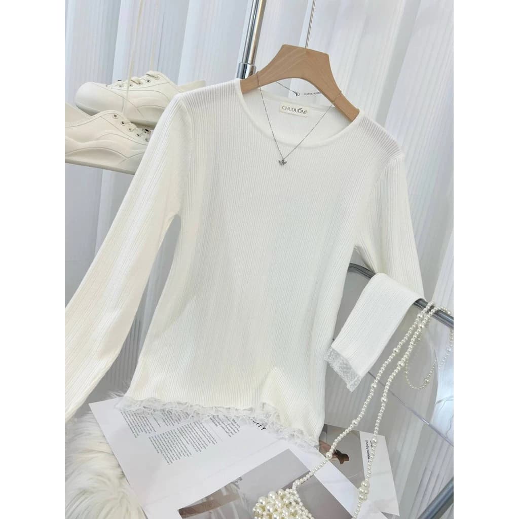 Áo len mặc trong ren , áo dệt kim len cổ tròn