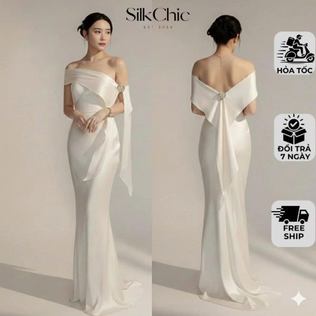 Đầm Lụa Dự Tiệc Maxi Cúp Kèm Khăn Choàng Tag Nơ Sang Trọng NV811 Đầm Lụa Phối Nhiều Kiểu Thanh Lịch