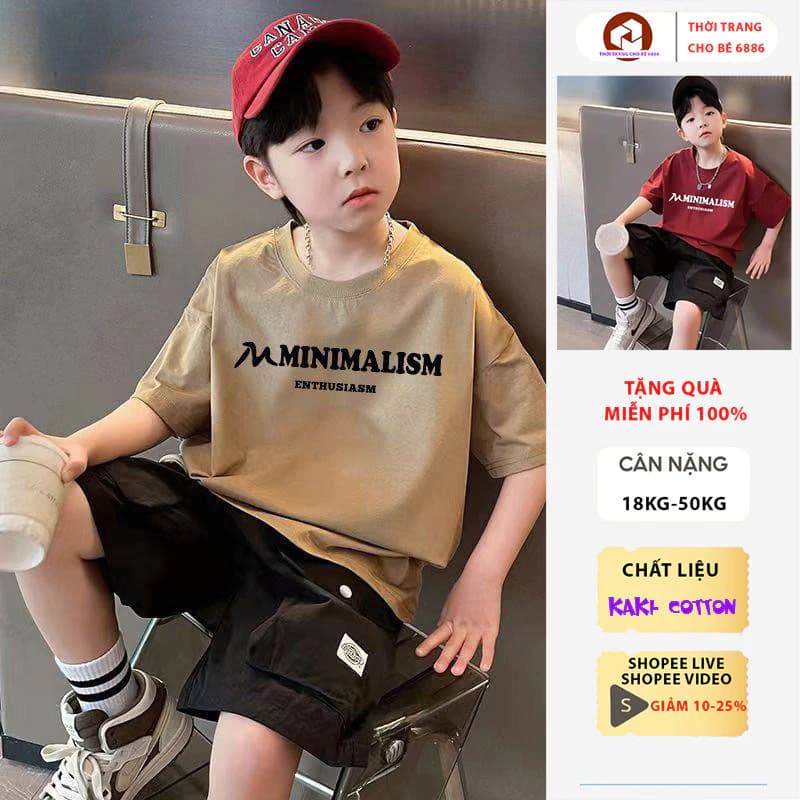 Bộ đồ hè bé trai thun cotton thoáng mát mẫu MINI, bộ quần áo trẻ em, set đồ cộc bé trai size đại 18-50kg, đồ bộ bé trai