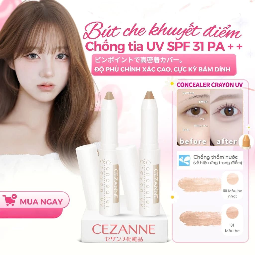 <CHUẨN NHẬT> Bút che khuyết điểm chống tia UV Cezanne Concealer Crayon UV SPF31 PA++