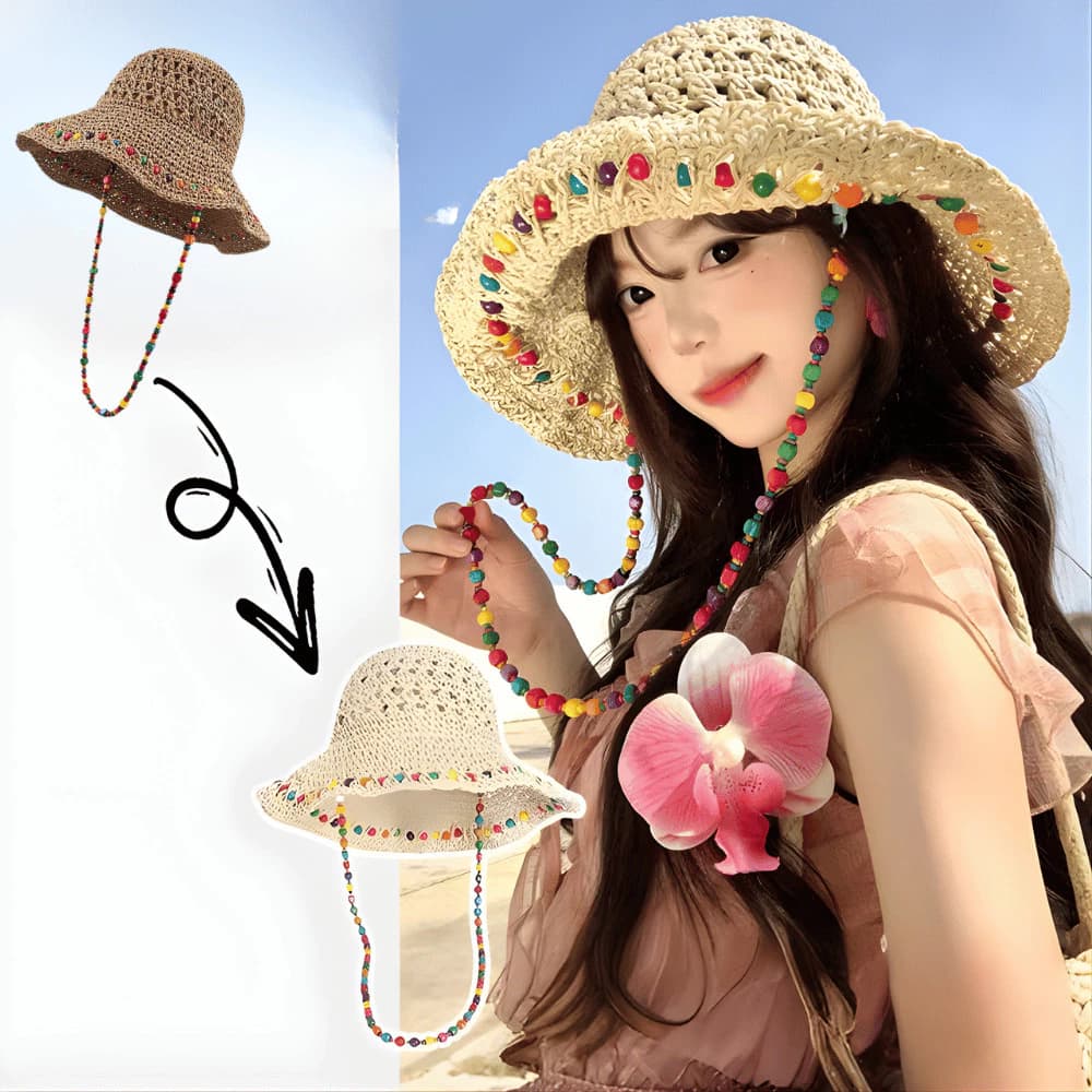 Nón Cói Đi Biển Nữ 7 Màu Gấp Gọn Không Mất Form, Mũ Cói Vintage Thoáng Mát Có Dây Quai