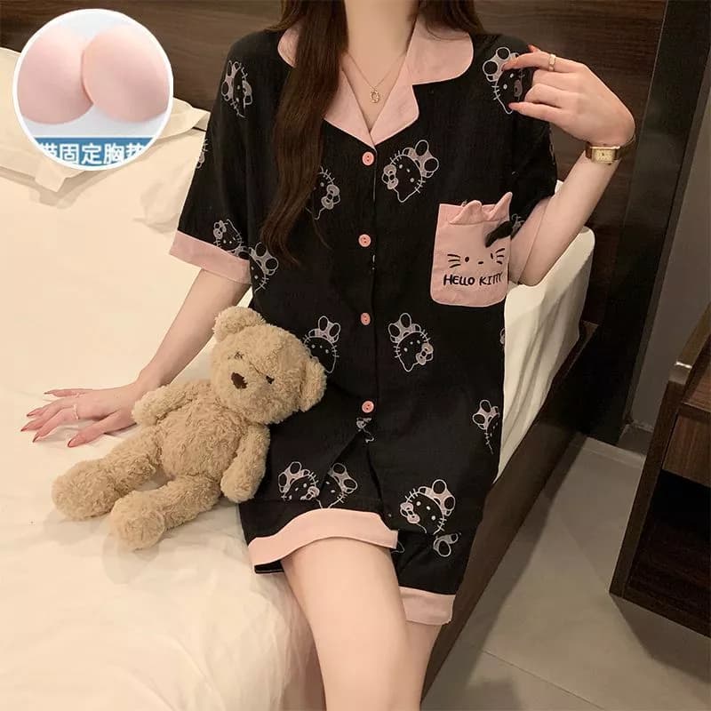 Bộ đồ ngủ nữ ngọt ngào, chất liệu mỏng tay ngắn rời, phù hợp mùa hè