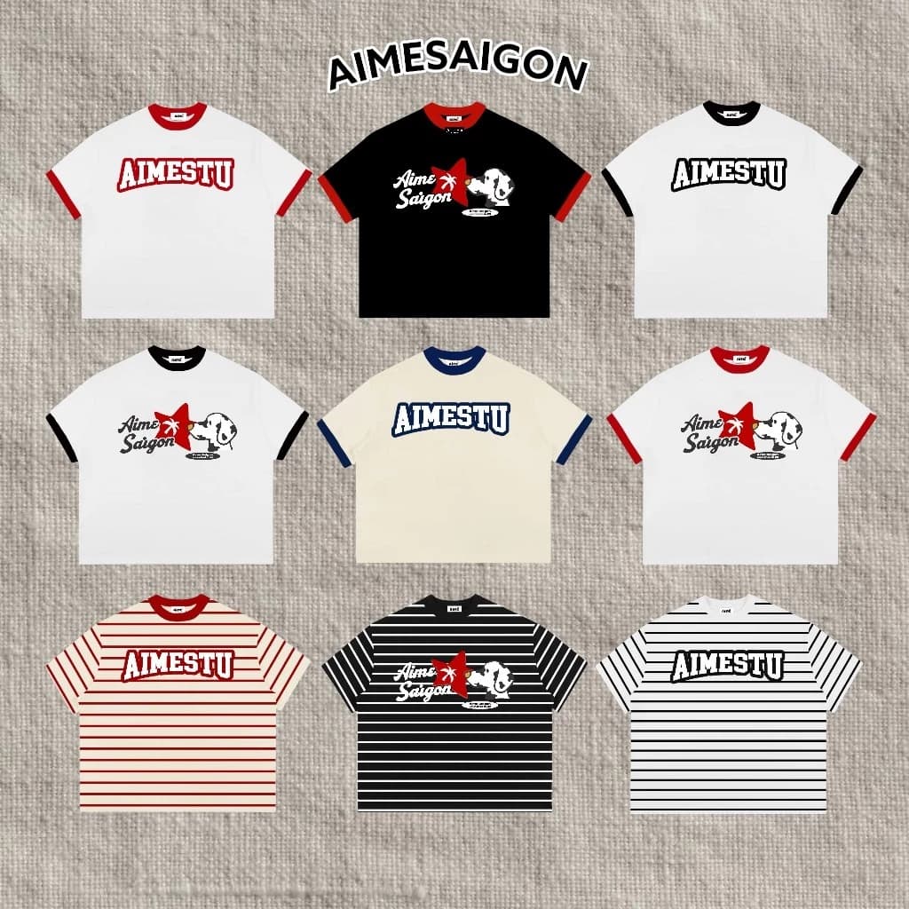 A2 Aimesaigon Áo Thun Boxy Local Brand Form Rộng Tay Ngắn Cotton 250gsm x Borip Cổ Tròn " PHỐI TAY SỌC NGANG " Nam Nữ