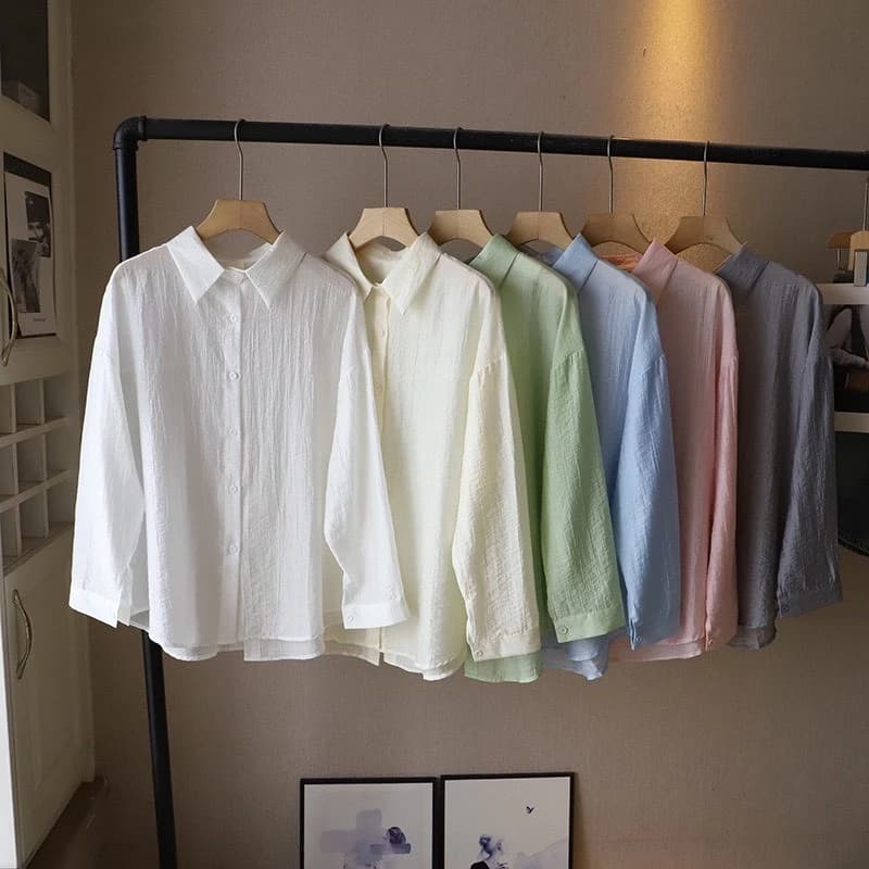👚 ÁO SƠ MI NỮ DÁNG SUÔNG BASIC ,XẺ TÀ SAU LƯNG – THANH LỊCH, DỄ MẶC