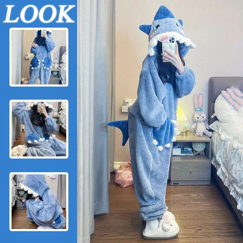 Kigurumi Cá Mập Dễ Thương Có Mũ Trùm Đầu San Hô Bộ Đồ Ngủ Nữ Đồ Ngủ Dự Tiệc Halloween Carnival