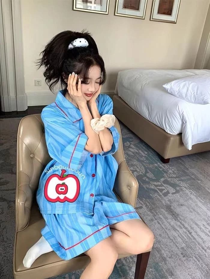 Phong cách Hàn Quốc, Dễ thương, Quả táo, Đồ ngủ sọc, Mùa hè nữ, Thường ngày, Ngắn tay, Quần short