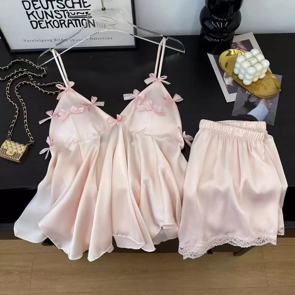 Mùa Hè Mới Satin Bộ Đồ Ngủ Băng Lụa Quần Short Áo Ngủ Cho Nữ Có Miếng Lót Ngực