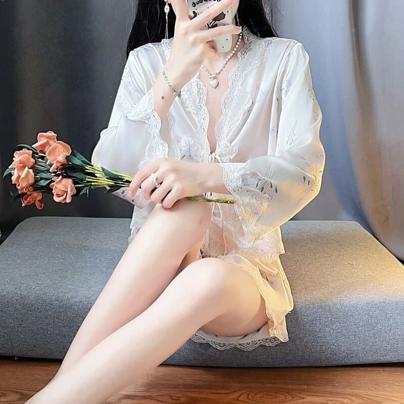 Bộ Đồ Ngủ Hoa Thường Ngày Cho Nữ 2026 Xuân Hè Mỏng Tay Ngắn Cổ Chữ V Đồ Ngủ