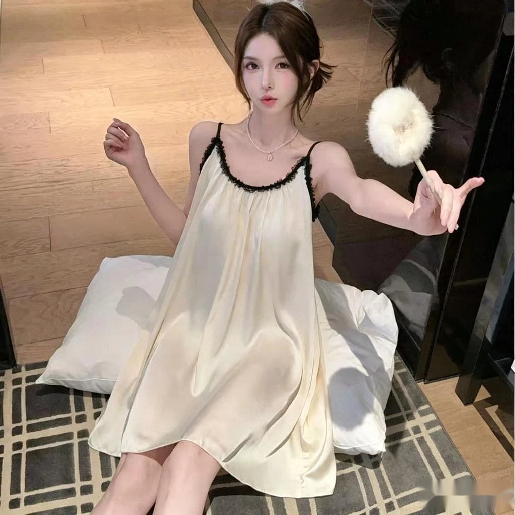 2026 Mới Ice Silk Váy Ngủ Gợi Cảm Cho Nữ Ren Mặc Nhà Có Miếng Lót Ngực