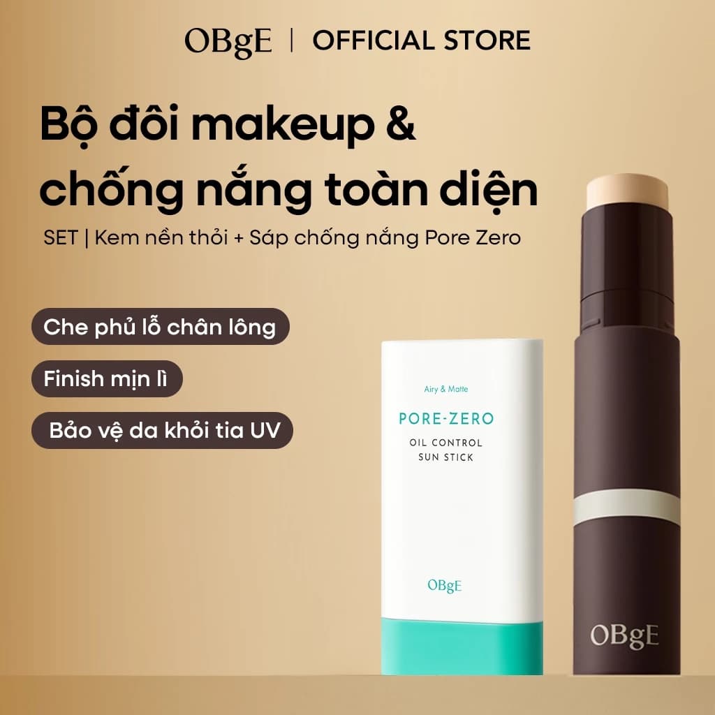 [OBgE Chính Hãng] Combo Kem Nền Thỏi OBgE Natural Cover 13g Và Sáp Chống Nắng OBgE Pore Zero 18g SPF50+ PA++++ Che Phủ Tự Nhiên Kiểm Soát Dầu
